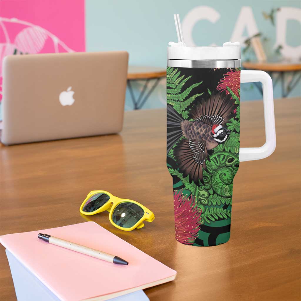 Meri Kirihimete New Zealand Tumbler With Handle Piwakawaka Koru Fern Mix Pohutukawa - Aussie Hoodie