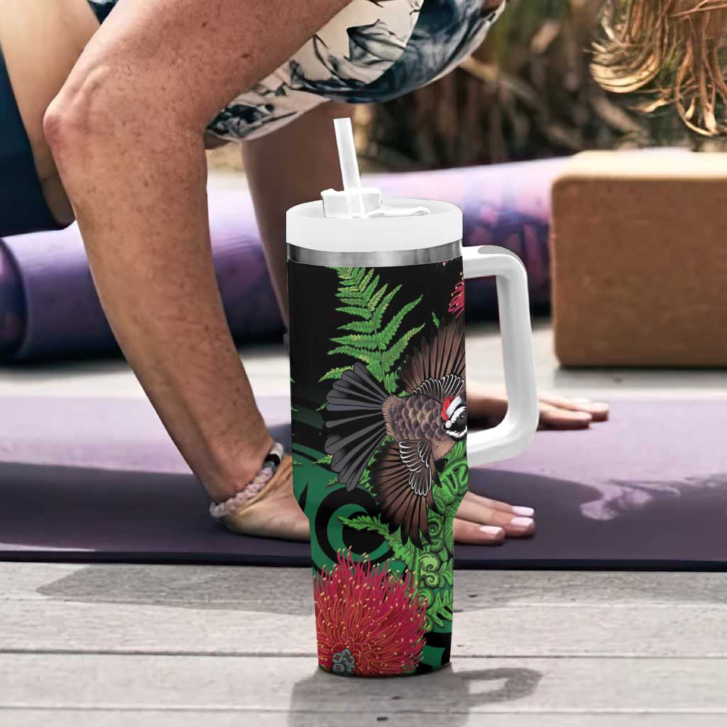 Meri Kirihimete New Zealand Tumbler With Handle Piwakawaka Koru Fern Mix Pohutukawa - Aussie Hoodie