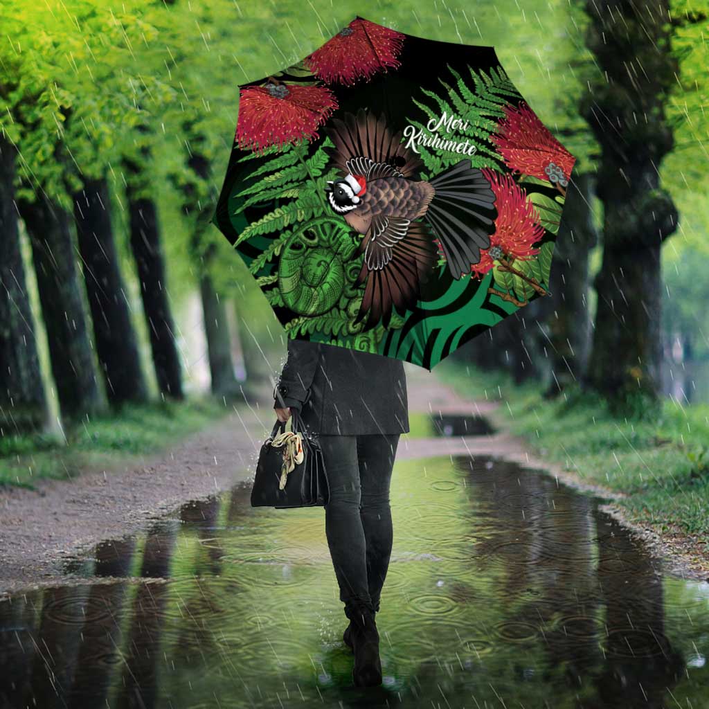 Meri Kirihimete New Zealand Umbrella Piwakawaka Koru Fern Mix Pohutukawa - Aussie Hoodie