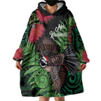 Meri Kirihimete New Zealand Wearable Blanket Hoodie Piwakawaka Koru Fern Mix Pohutukawa - Aussie Hoodie