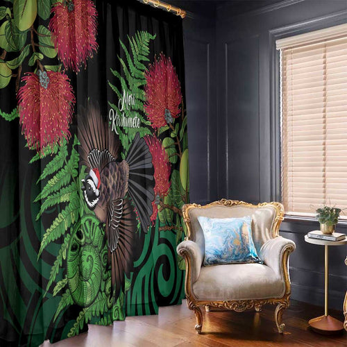Meri Kirihimete New Zealand Window Curtain Piwakawaka Koru Fern Mix Pohutukawa - Aussie Hoodie