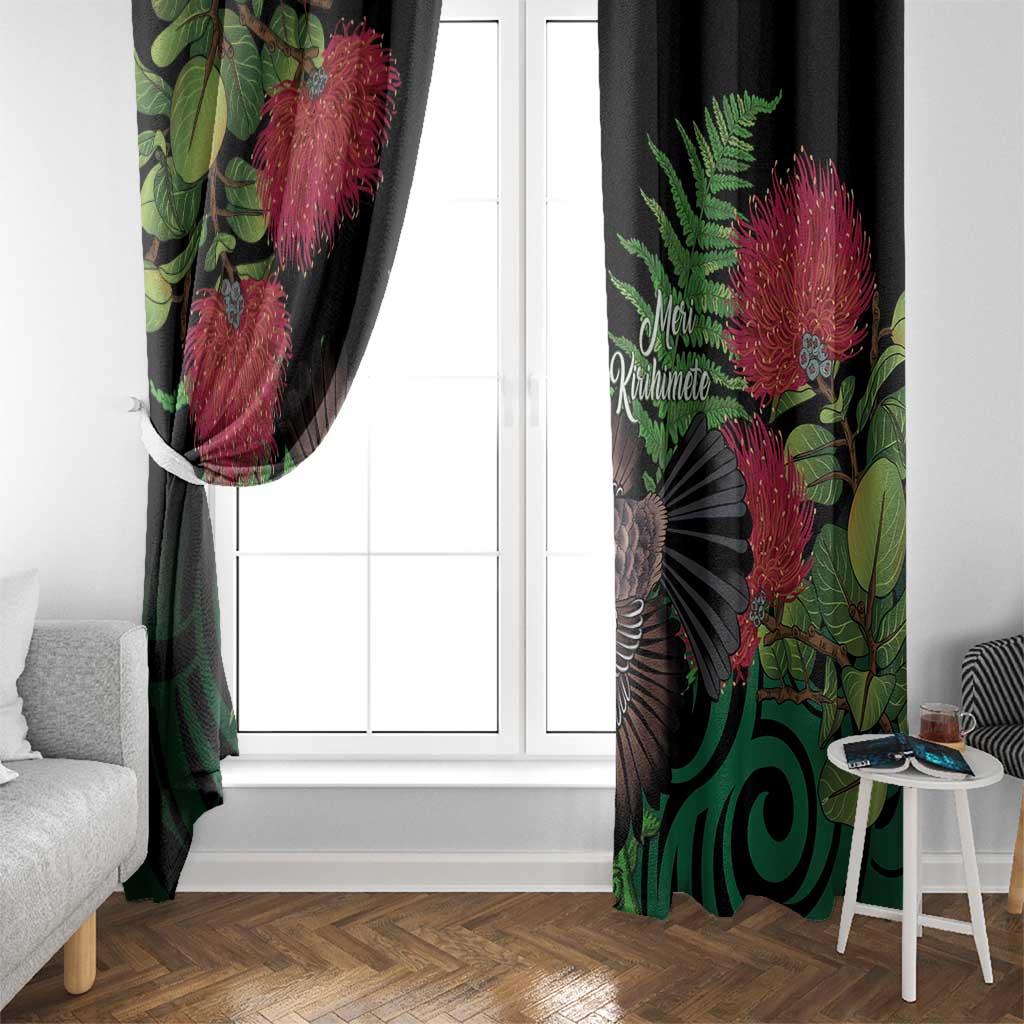 Meri Kirihimete New Zealand Window Curtain Piwakawaka Koru Fern Mix Pohutukawa - Aussie Hoodie