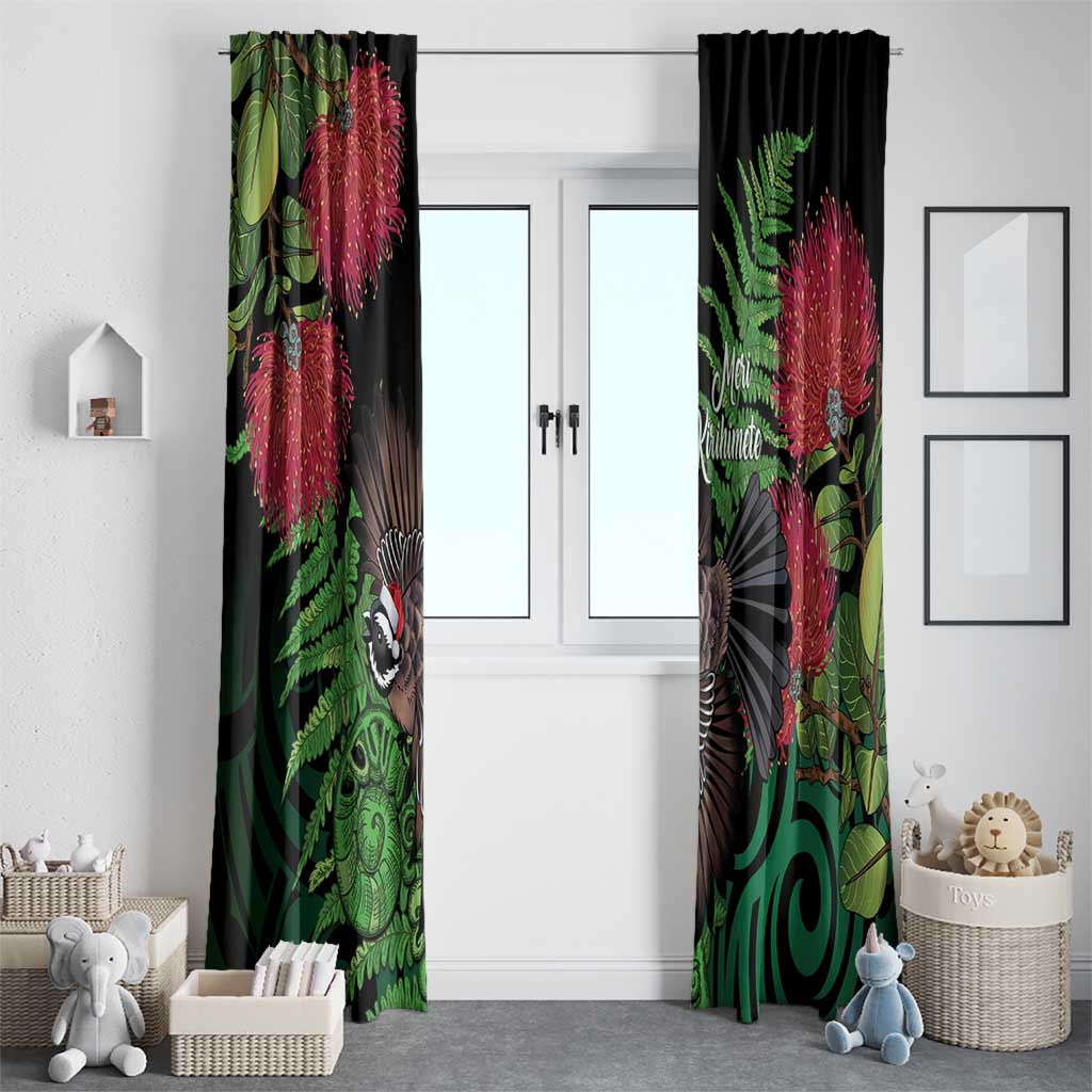 Meri Kirihimete New Zealand Window Curtain Piwakawaka Koru Fern Mix Pohutukawa - Aussie Hoodie