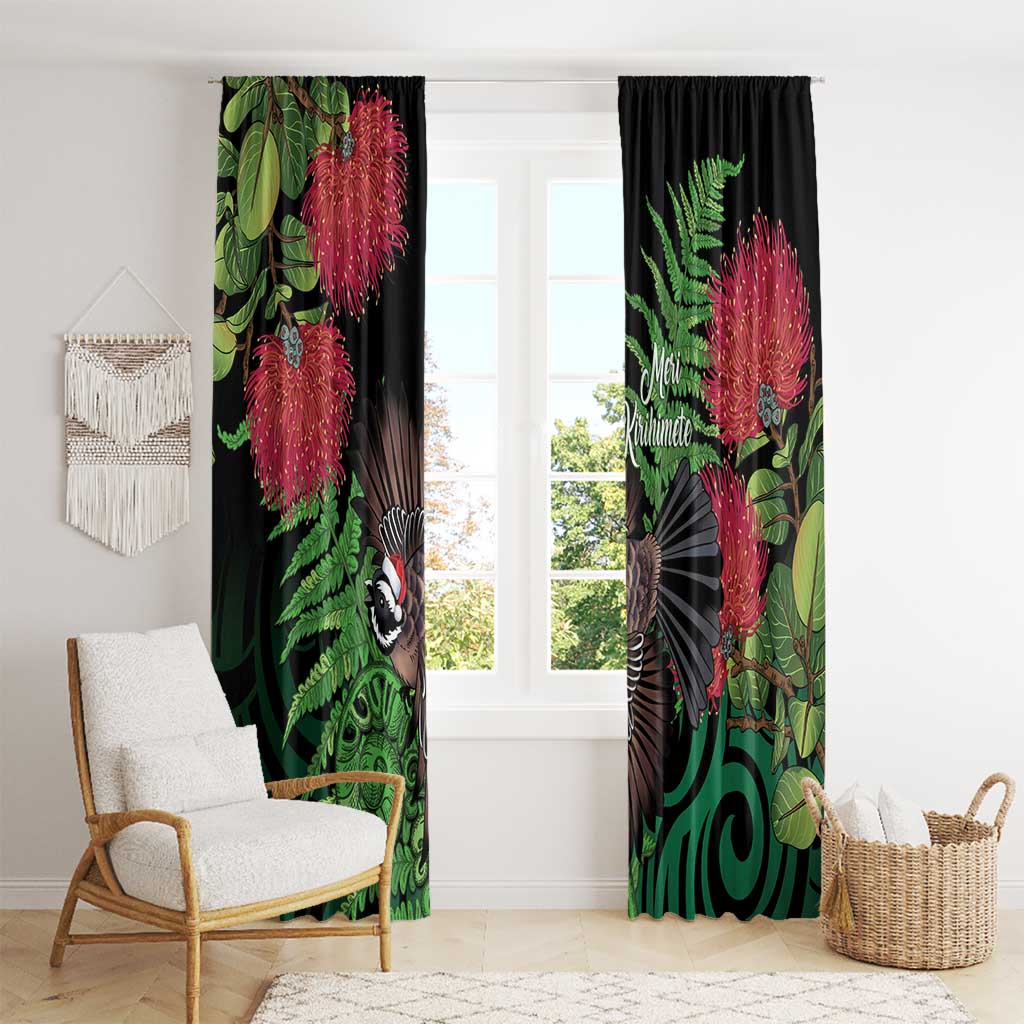 Meri Kirihimete New Zealand Window Curtain Piwakawaka Koru Fern Mix Pohutukawa - Aussie Hoodie