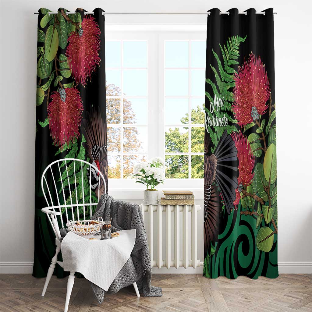 Meri Kirihimete New Zealand Window Curtain Piwakawaka Koru Fern Mix Pohutukawa - Aussie Hoodie