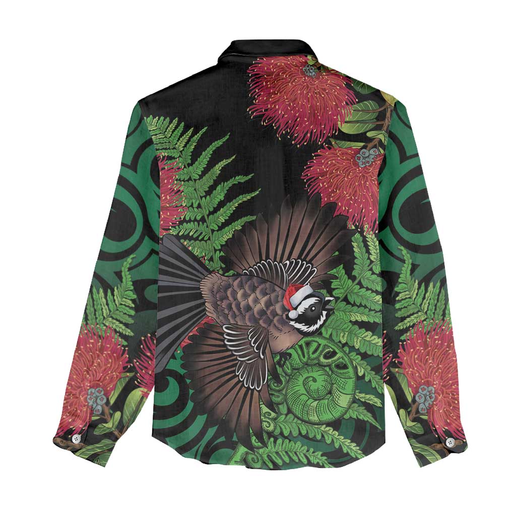 Meri Kirihimete New Zealand Women Casual Shirt Piwakawaka Koru Fern Mix Pohutukawa - Aussie Hoodie