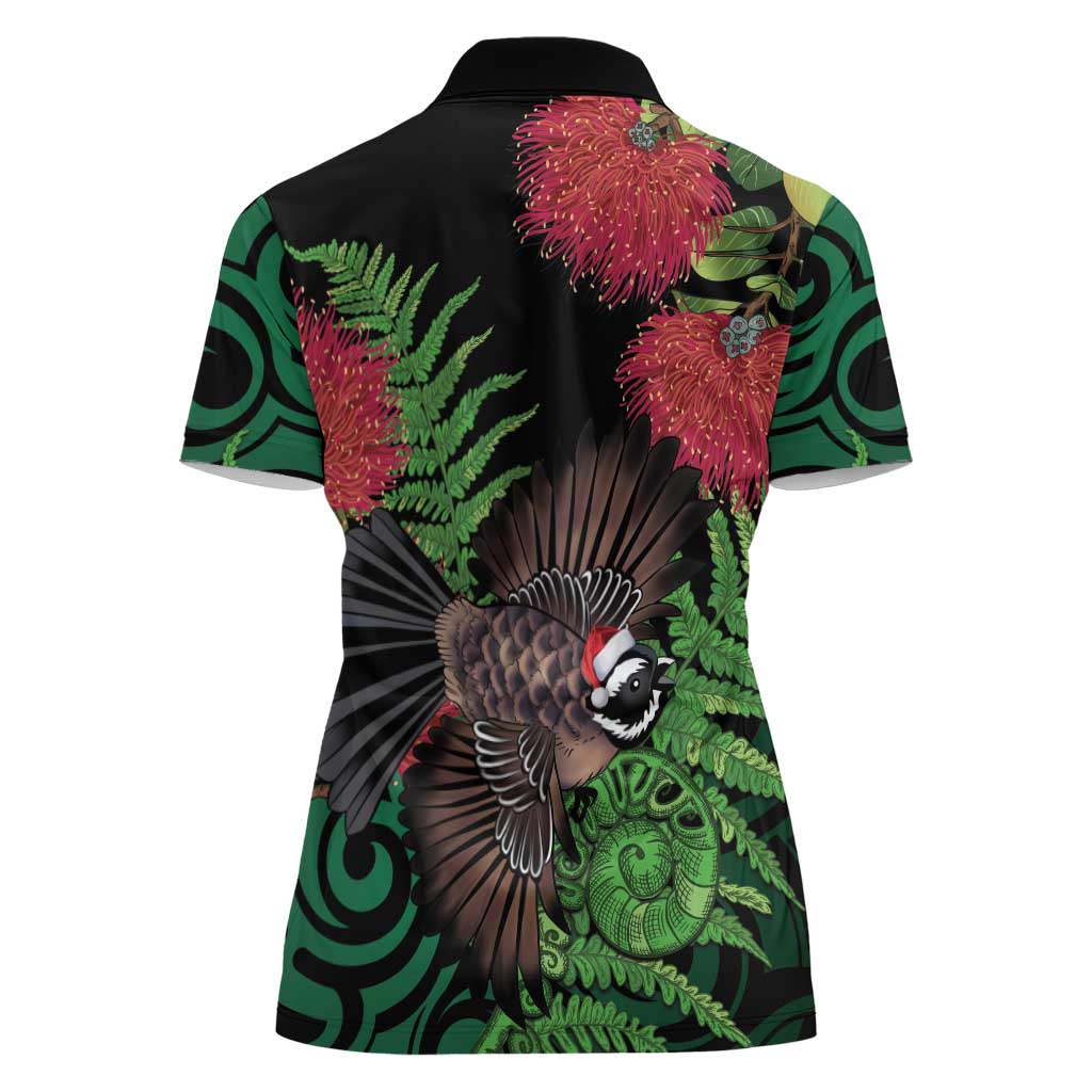 Meri Kirihimete New Zealand Women Polo Shirt Piwakawaka Koru Fern Mix Pohutukawa - Aussie Hoodie