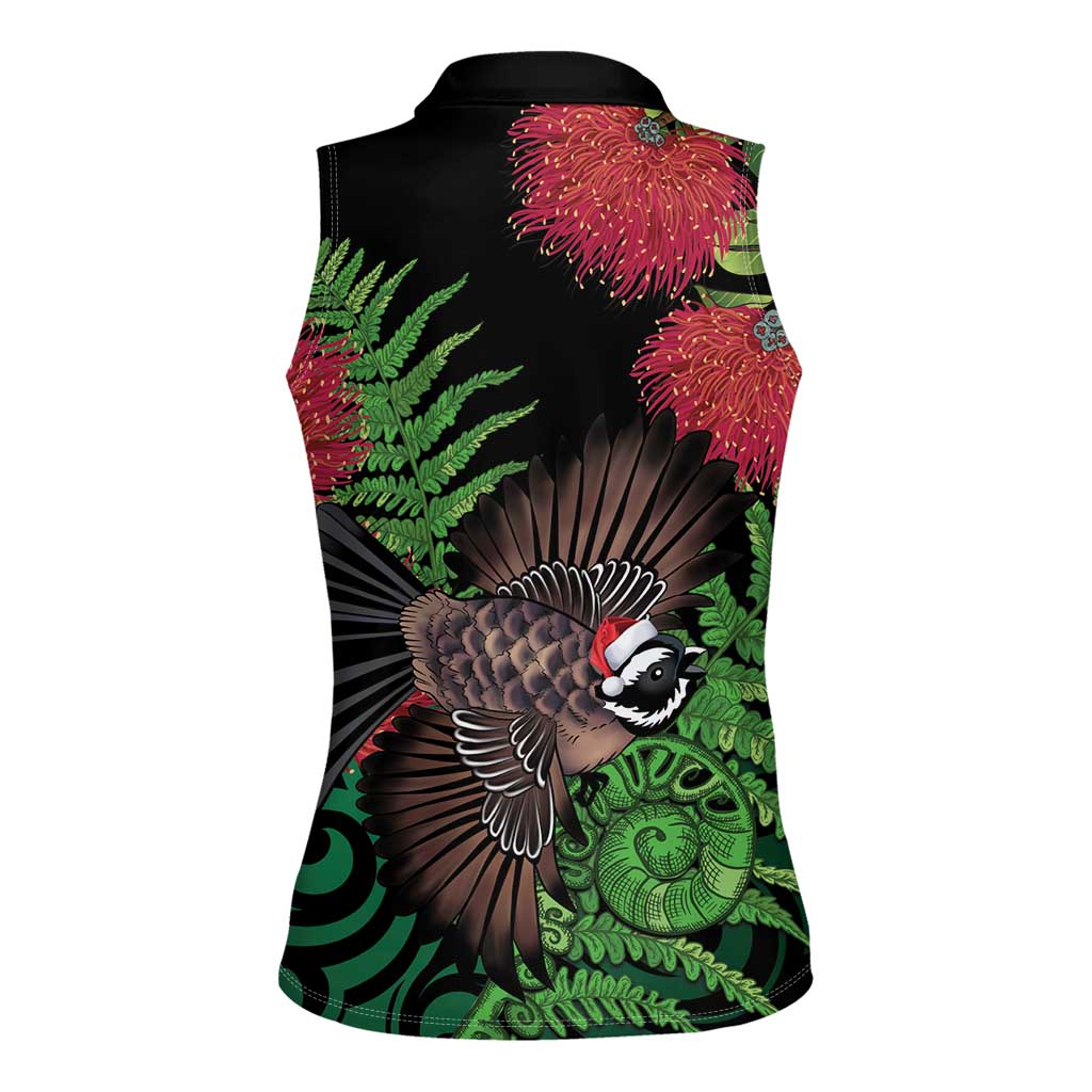 Meri Kirihimete New Zealand Women Sleeveless Polo Shirt Piwakawaka Koru Fern Mix Pohutukawa - Aussie Hoodie