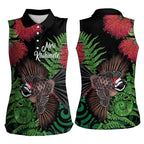 Meri Kirihimete New Zealand Women Sleeveless Polo Shirt Piwakawaka Koru Fern Mix Pohutukawa - Aussie Hoodie
