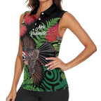 Meri Kirihimete New Zealand Women Sleeveless Polo Shirt Piwakawaka Koru Fern Mix Pohutukawa - Aussie Hoodie