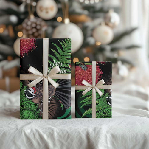 Meri Kirihimete New Zealand Wrapping Paper Piwakawaka Koru Fern Mix Pohutukawa - Aussie Hoodie