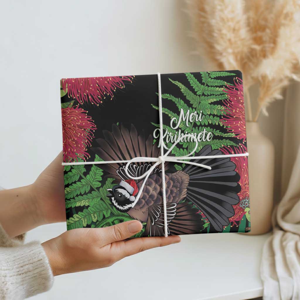 Meri Kirihimete New Zealand Wrapping Paper Piwakawaka Koru Fern Mix Pohutukawa - Aussie Hoodie
