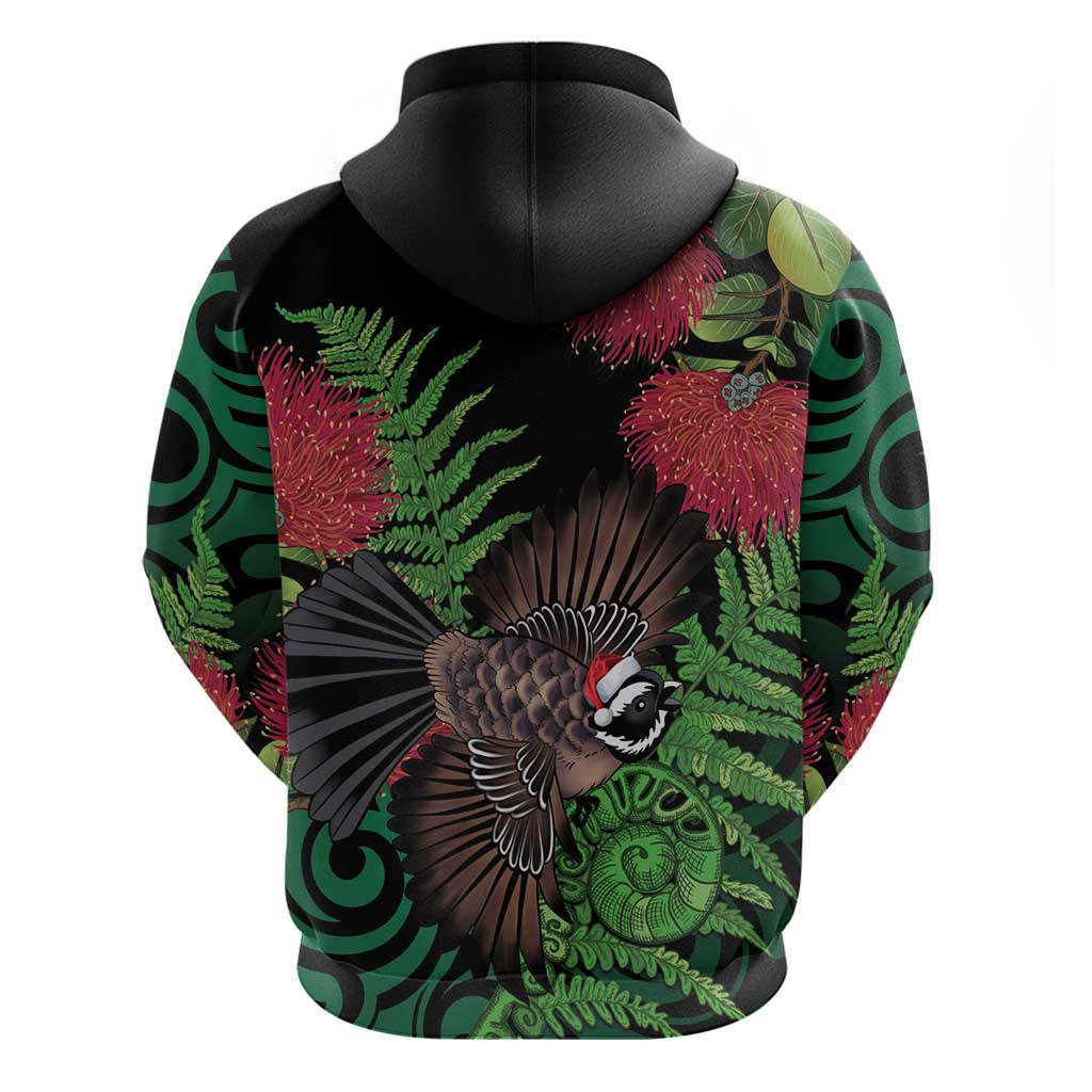Meri Kirihimete New Zealand Zip Hoodie Piwakawaka Koru Fern Mix Pohutukawa - Aussie Hoodie
