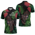 Meri Kirihimete New Zealand Zipper Polo Shirt Piwakawaka Koru Fern Mix Pohutukawa - Aussie Hoodie