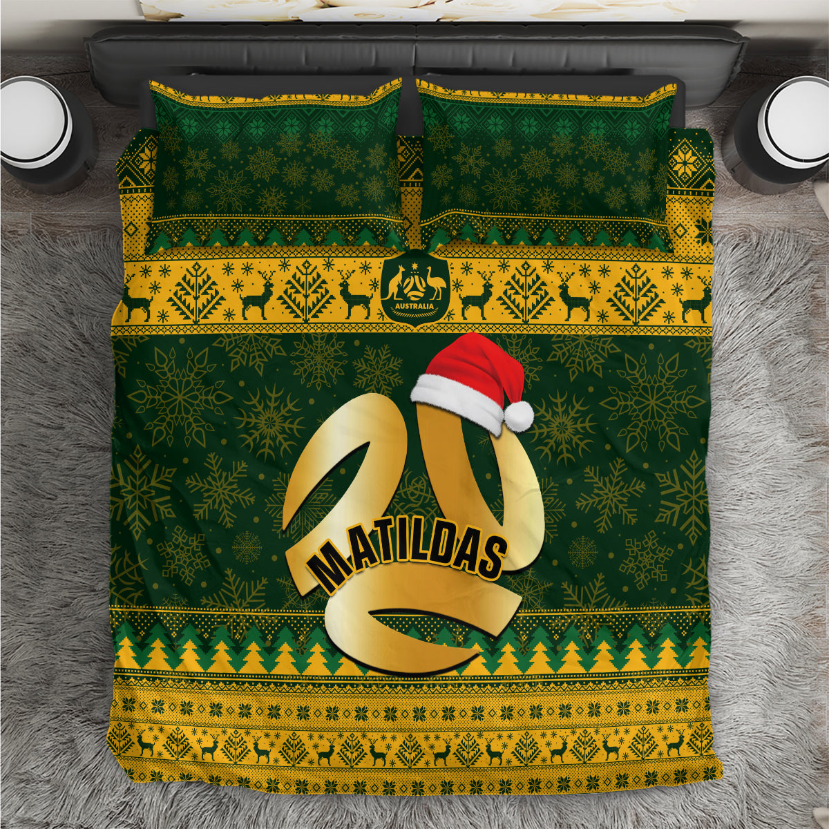 personalised-australia-matildas-christmas-bedding-set-merry-xmas-2023-national-color