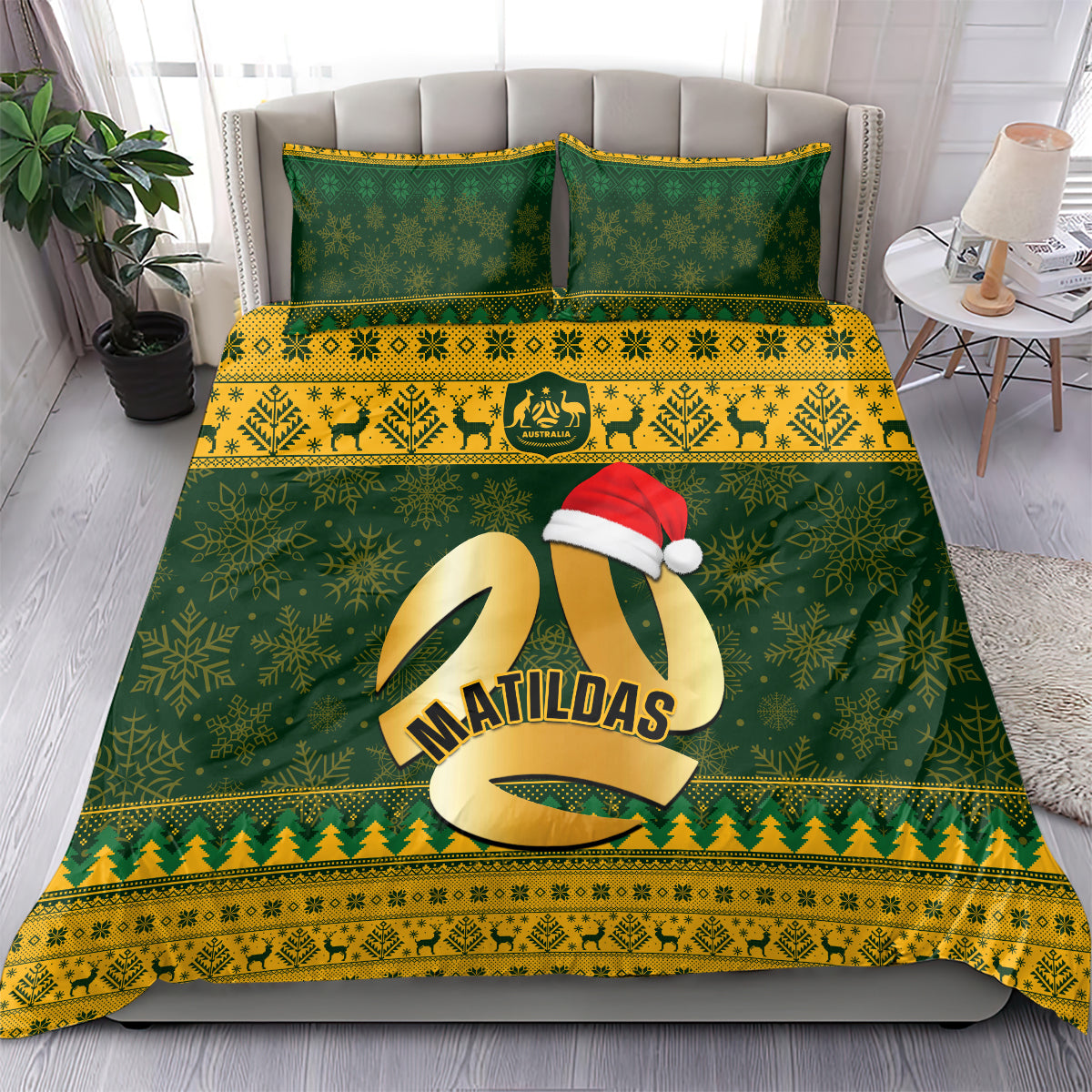 personalised-australia-matildas-christmas-bedding-set-merry-xmas-2023-national-color