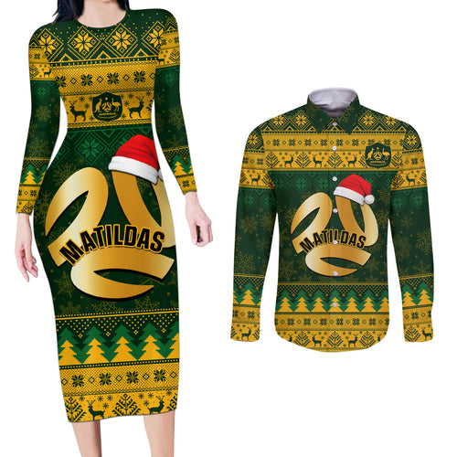 personalised-australia-matildas-christmas-couples-matching-long-sleeve-bodycon-dress-and-long-sleeve-button-shirts-merry-xmas-2023-national-color