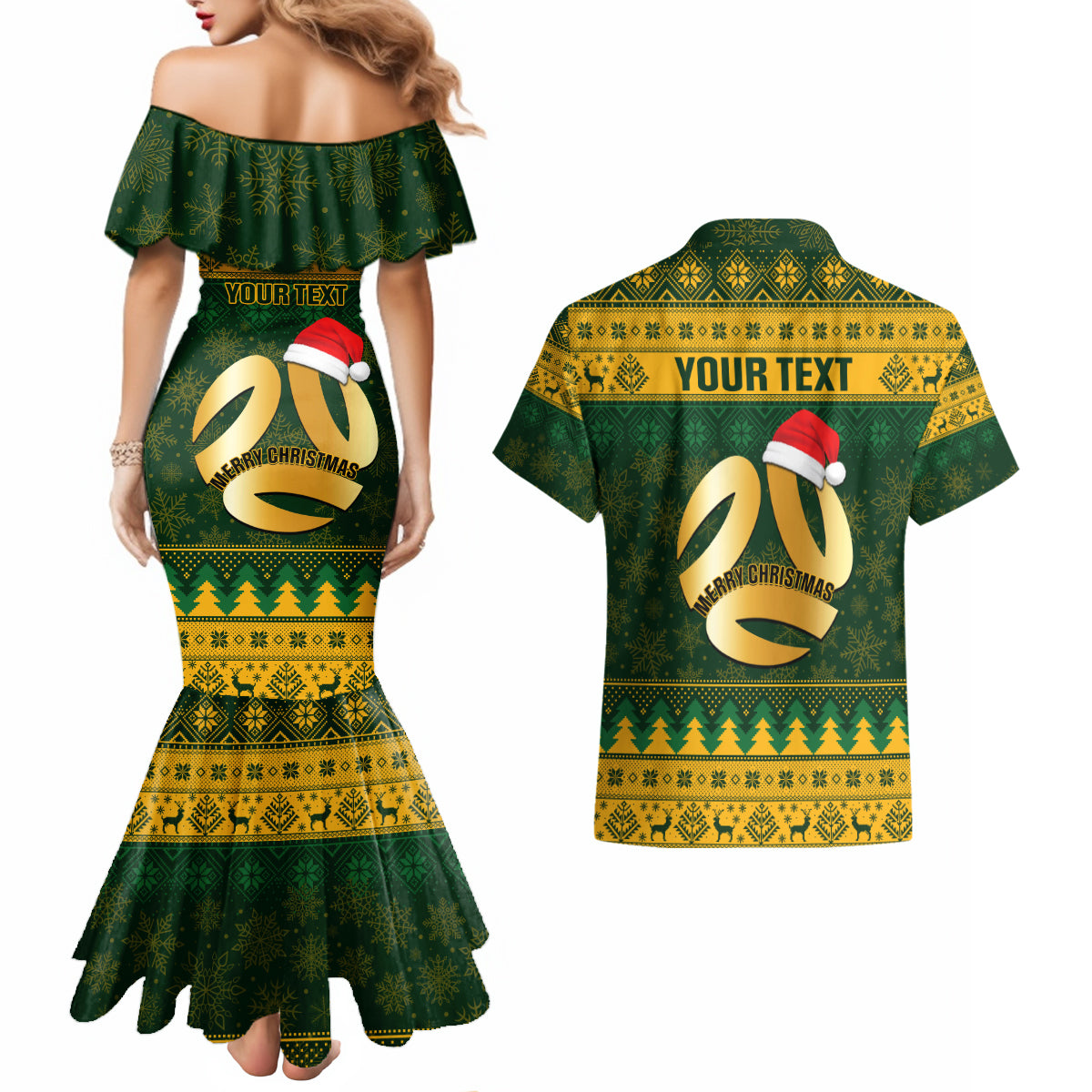 personalised-australia-matildas-christmas-couples-matching-mermaid-dress-and-hawaiian-shirt-merry-xmas-2023-national-color