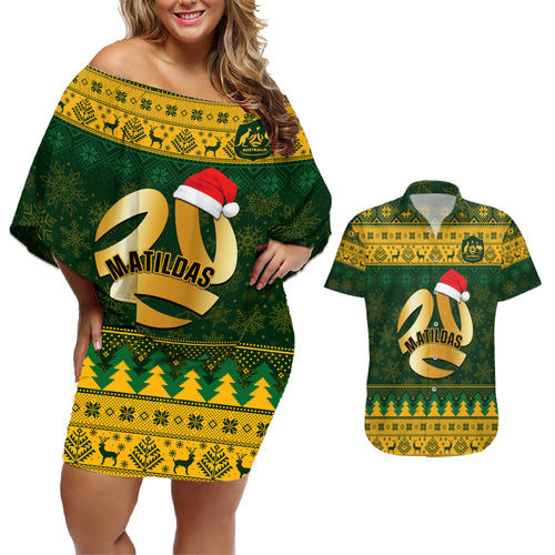 personalised-australia-matildas-christmas-couples-matching-off-shoulder-short-dress-and-hawaiian-shirt-merry-xmas-2023-national-color