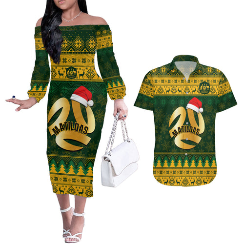 personalised-australia-matildas-christmas-couples-matching-off-the-shoulder-long-sleeve-dress-and-hawaiian-shirt-merry-xmas-2023-national-color