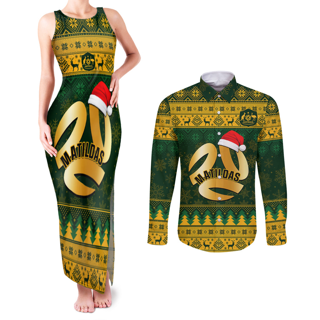 personalised-australia-matildas-christmas-couples-matching-tank-maxi-dress-and-long-sleeve-button-shirts-merry-xmas-2023-national-color
