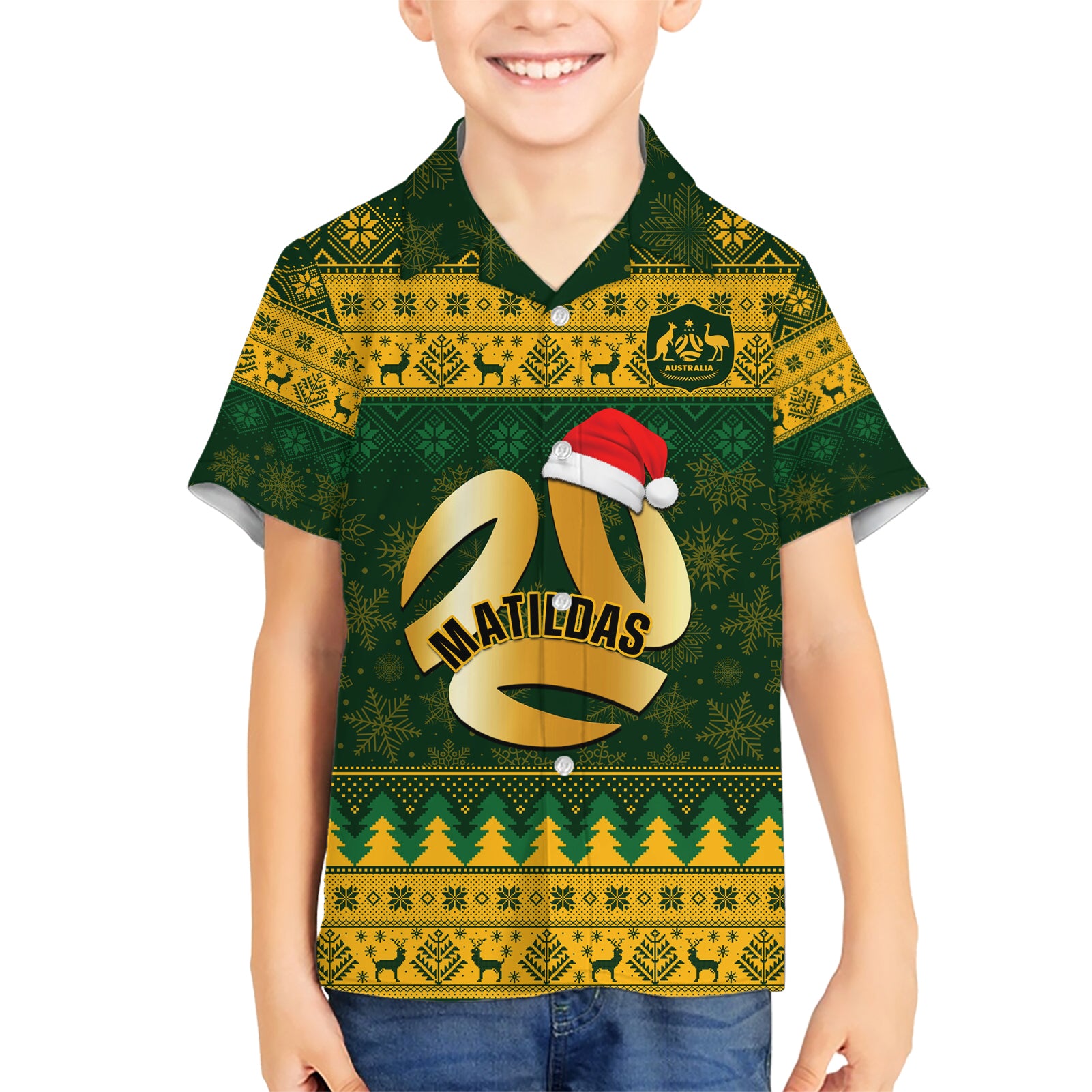 personalised-australia-matildas-christmas-kid-hawaiian-shirt-merry-xmas-2023-national-color