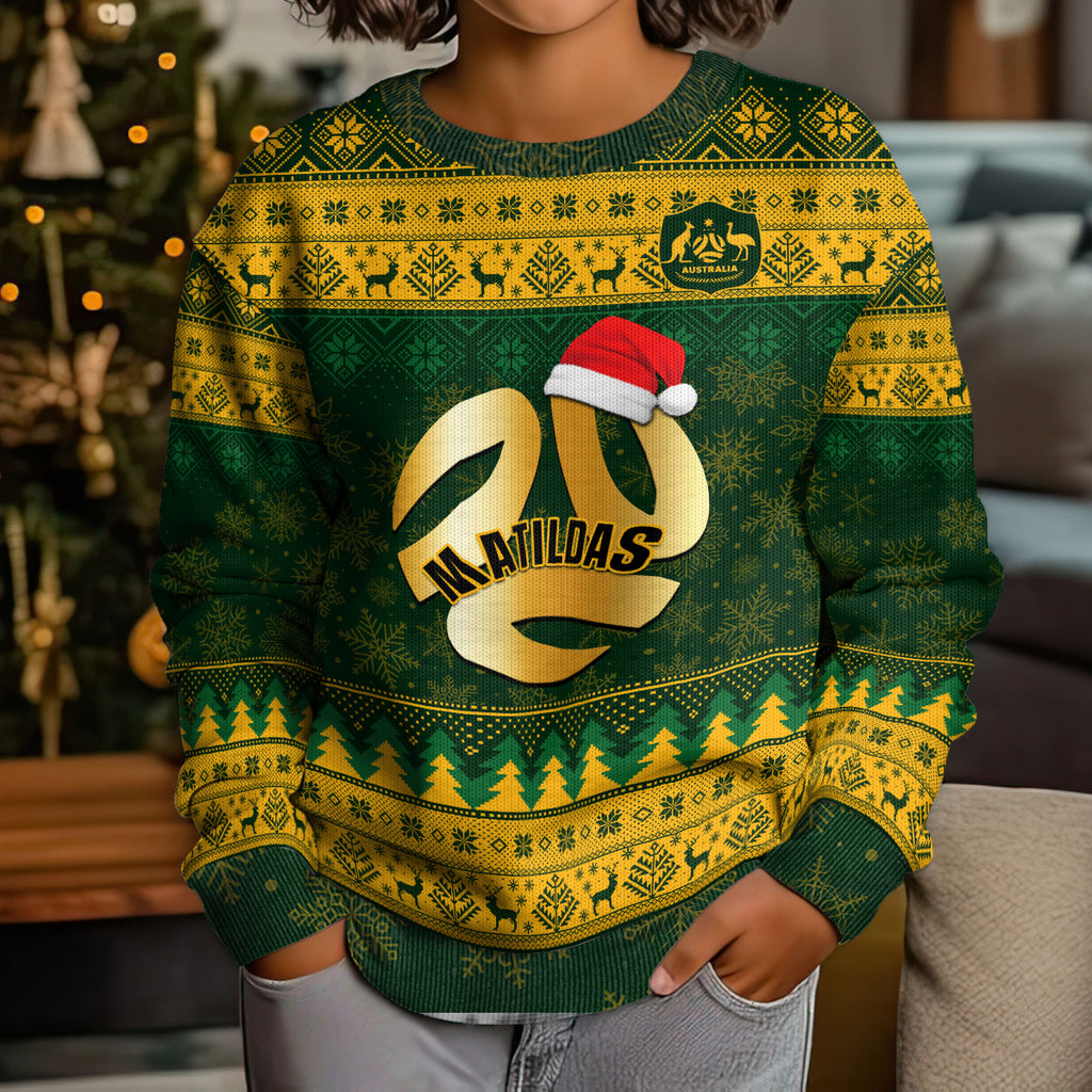 personalised-australia-matildas-christmas-kid-ugly-christmas-sweater-merry-xmas-2023-national-color
