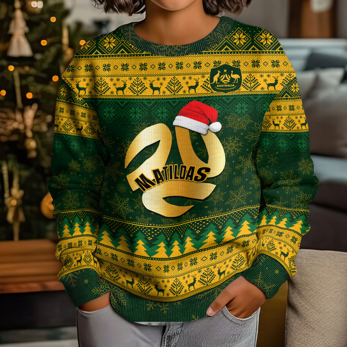 personalised-australia-matildas-christmas-kid-ugly-christmas-sweater-merry-xmas-2023-national-color
