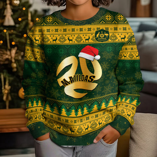 personalised-australia-matildas-christmas-kid-ugly-christmas-sweater-merry-xmas-2023-national-color
