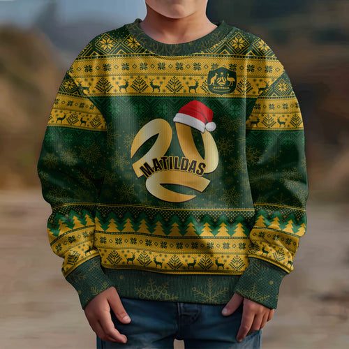 personalised-australia-matildas-christmas-kid-ugly-christmas-sweater-merry-xmas-2023-national-color