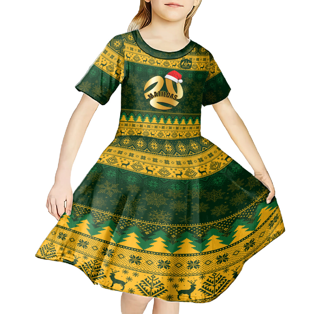 personalised-australia-matildas-christmas-kid-short-sleeve-dress-merry-xmas-2023-national-color