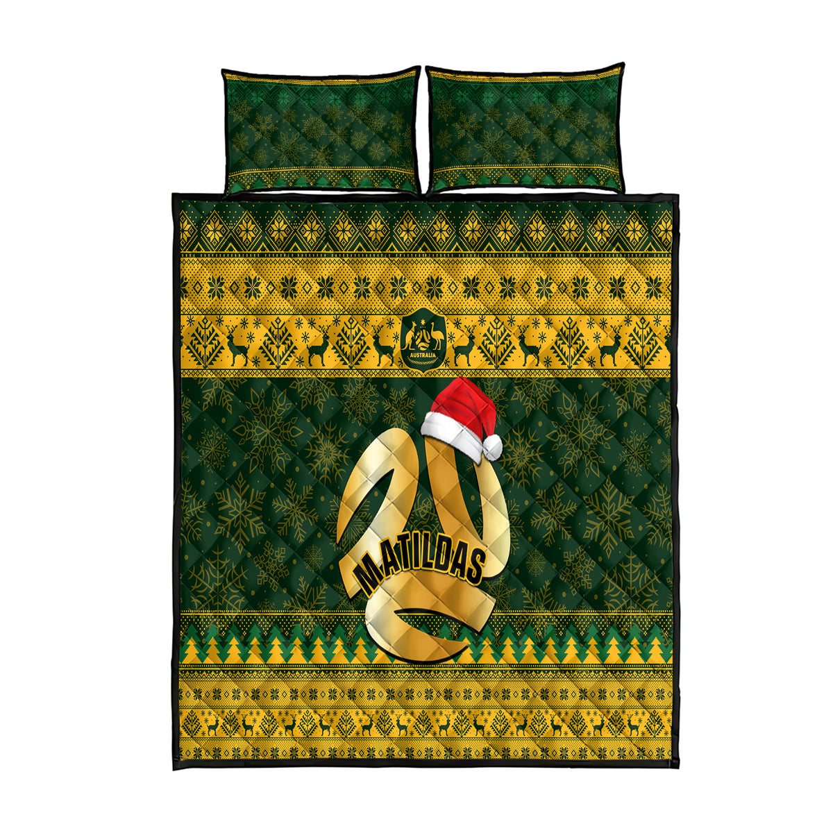 personalised-australia-matildas-christmas-quilt-bed-set-merry-xmas-2023-national-color