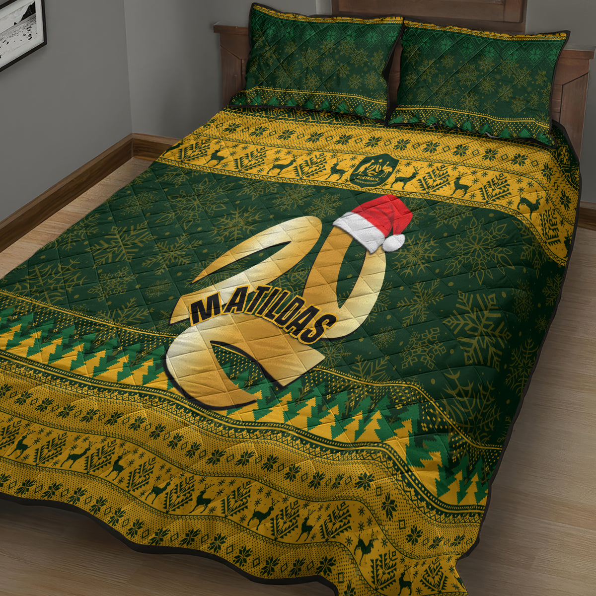 personalised-australia-matildas-christmas-quilt-bed-set-merry-xmas-2023-national-color