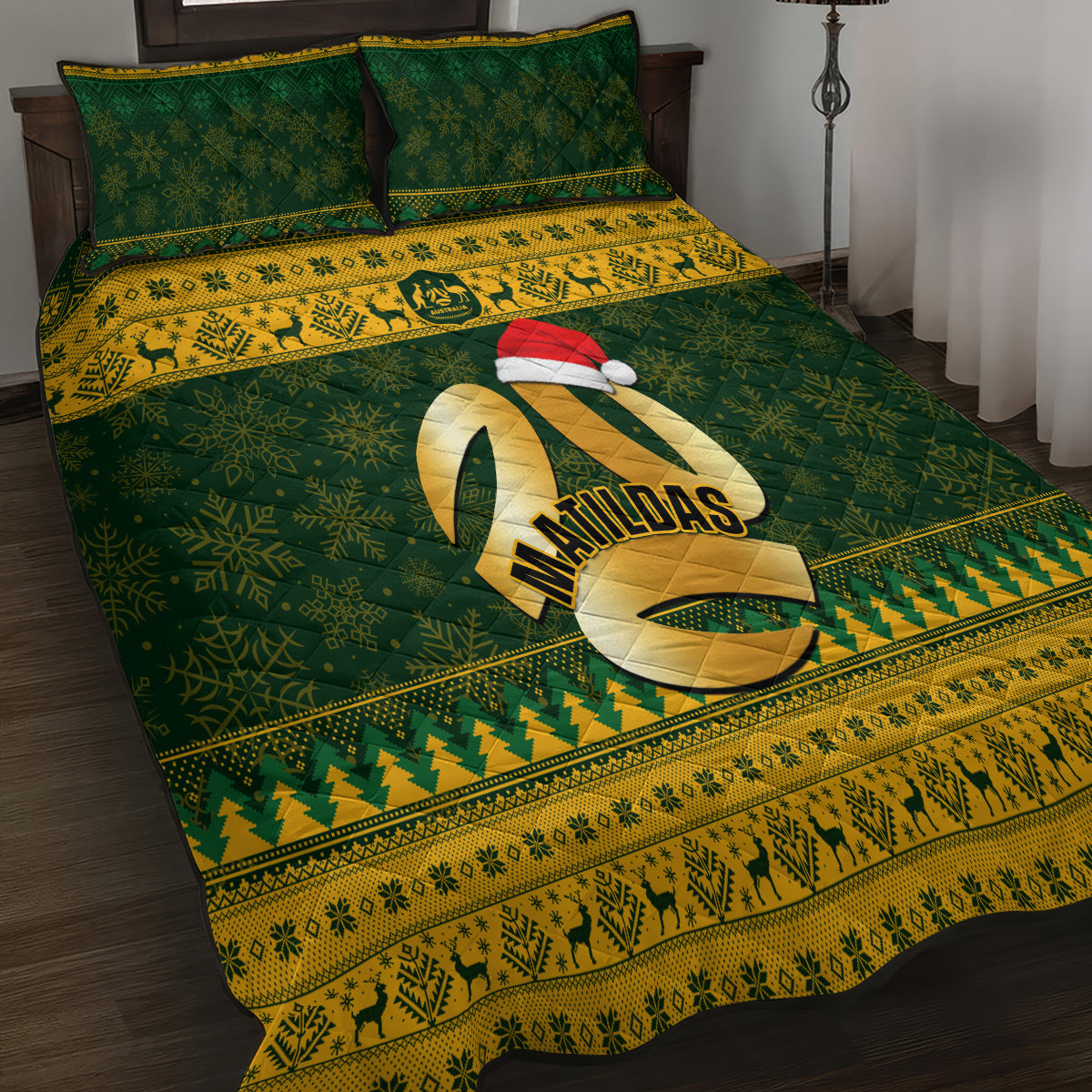 personalised-australia-matildas-christmas-quilt-bed-set-merry-xmas-2023-national-color