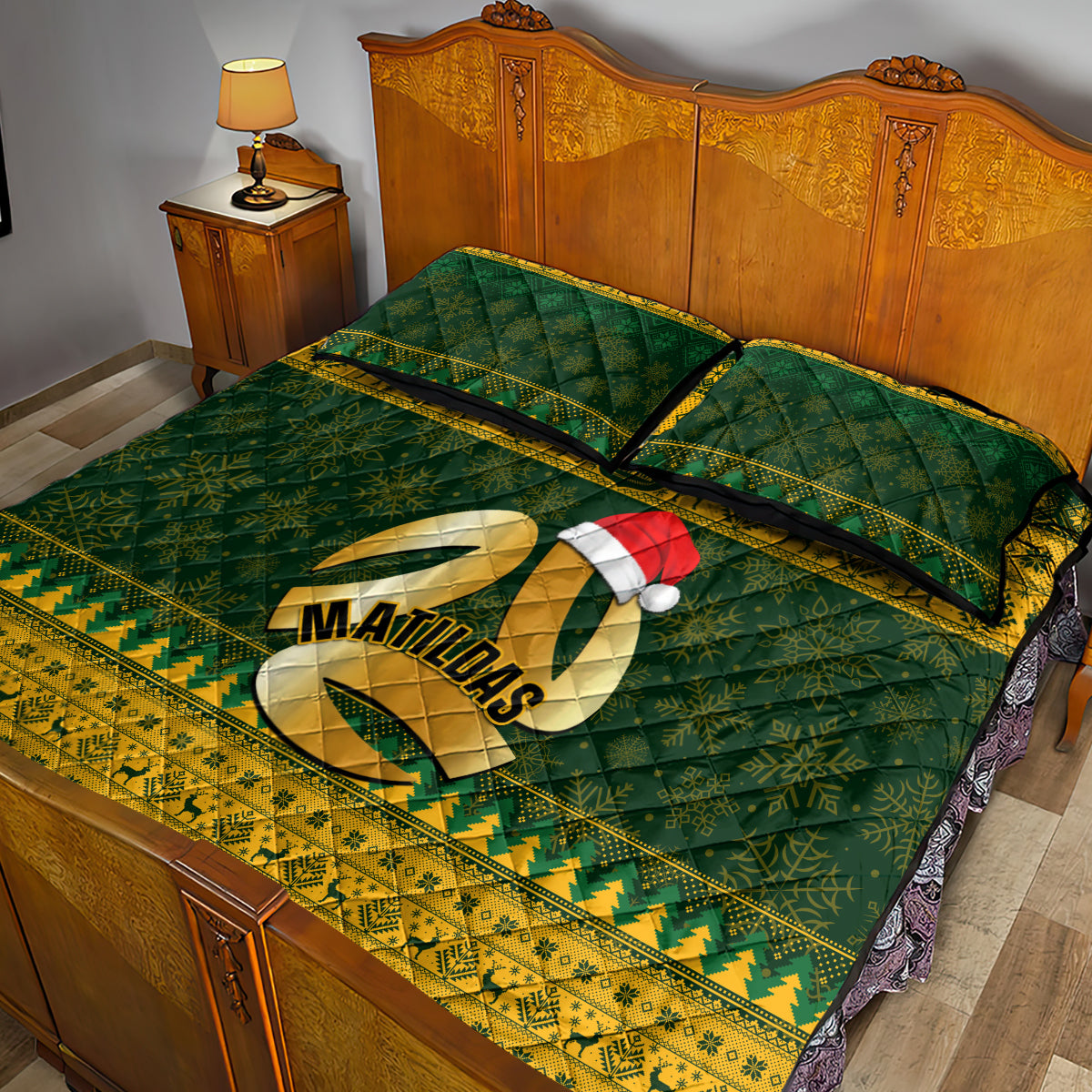 personalised-australia-matildas-christmas-quilt-bed-set-merry-xmas-2023-national-color