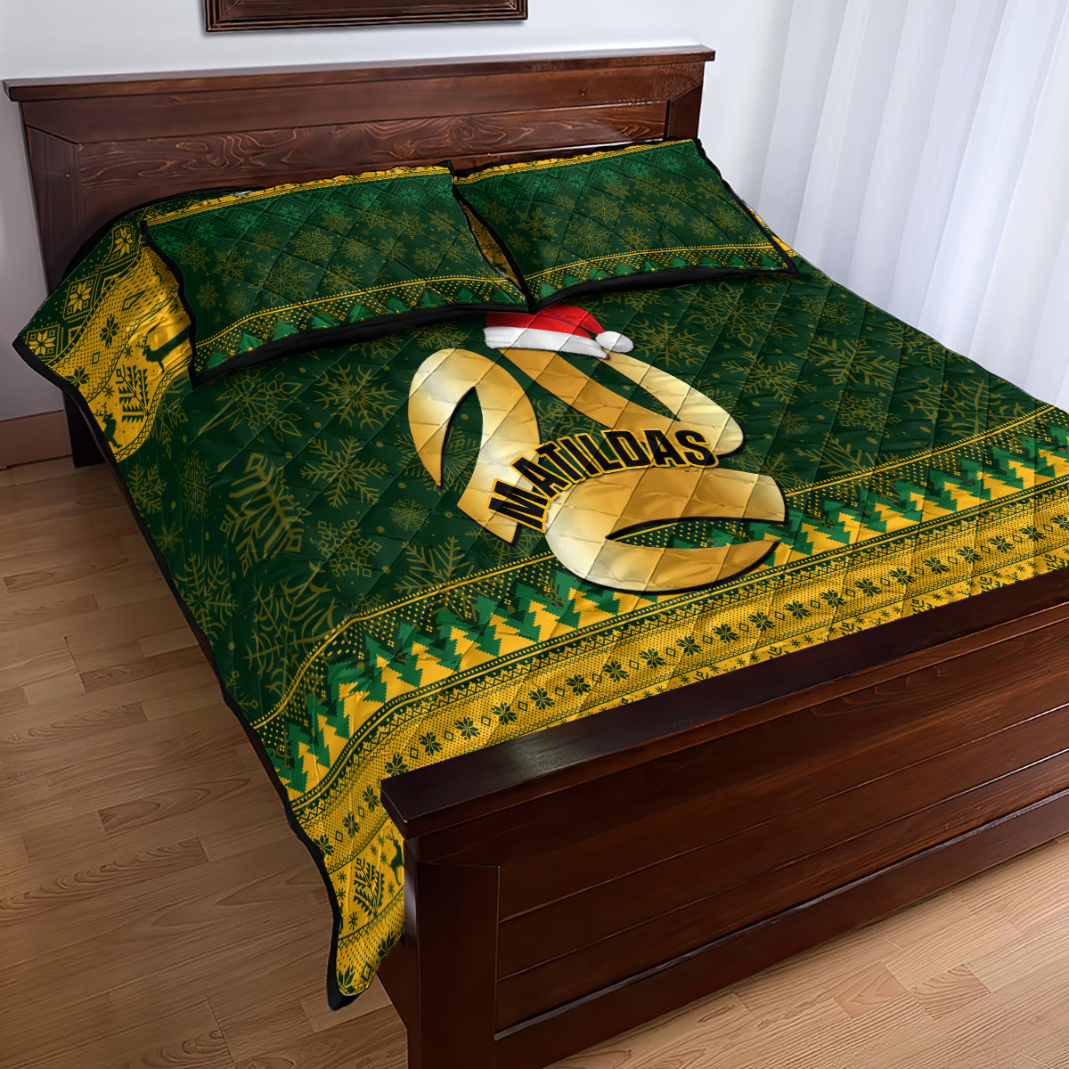 personalised-australia-matildas-christmas-quilt-bed-set-merry-xmas-2023-national-color