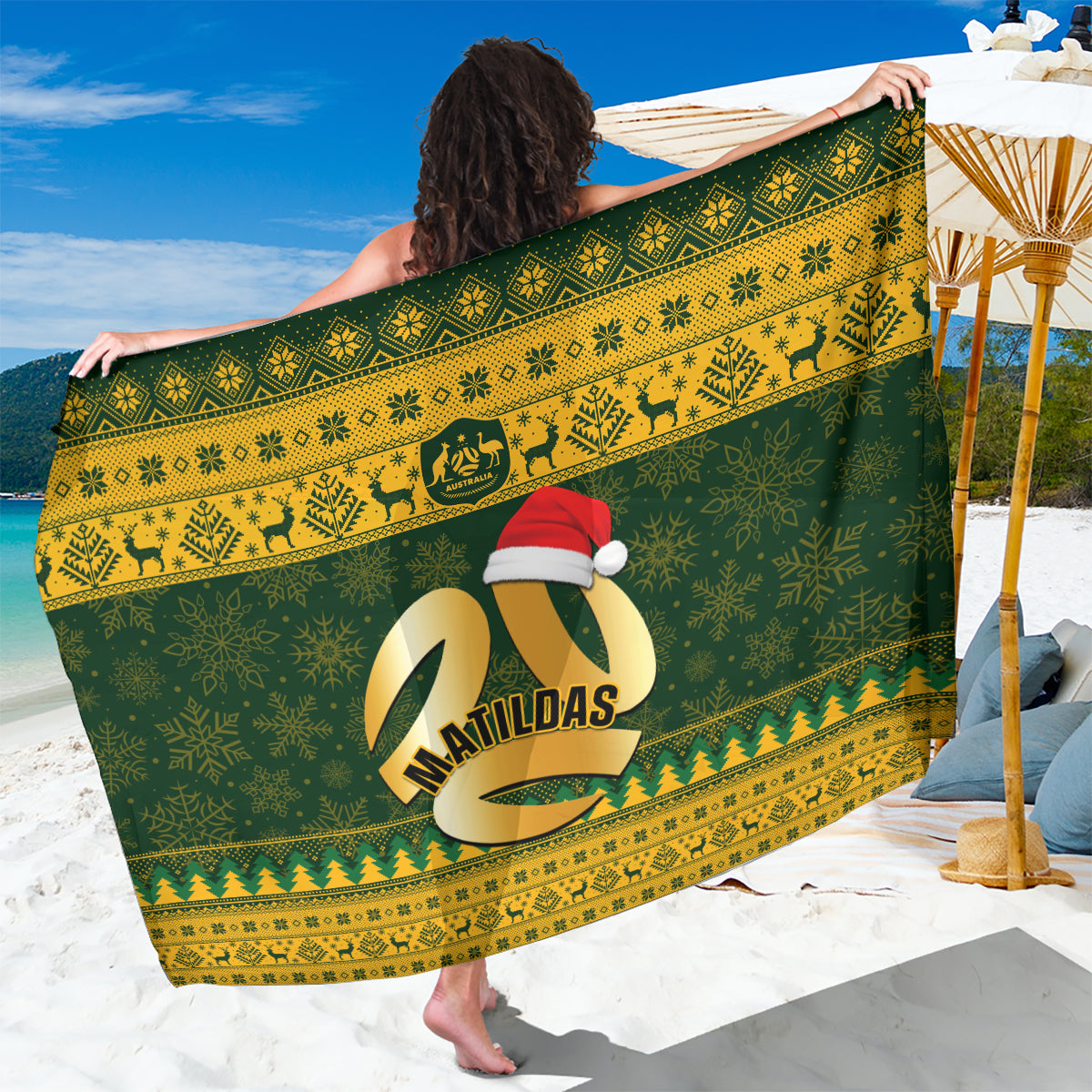 personalised-australia-matildas-christmas-sarong-merry-xmas-2023-national-color