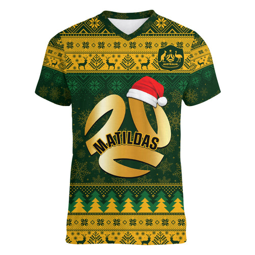 personalised-australia-matildas-christmas-women-v-neck-t-shirt-merry-xmas-2023-national-color