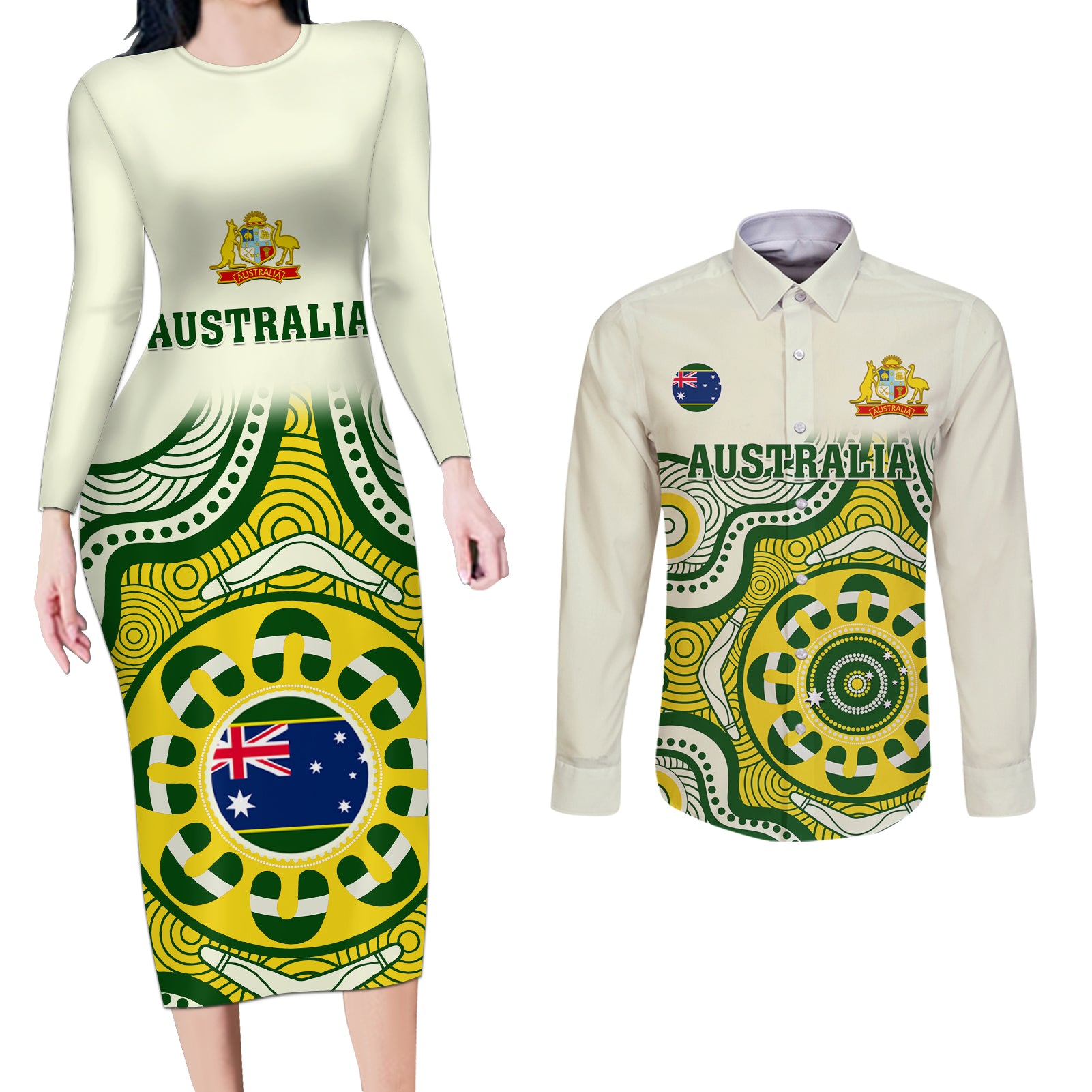 australia-cricket-couples-matching-long-sleeve-bodycon-dress-and-long-sleeve-button-shirts-boxing-day-2023-test-indigenous-art