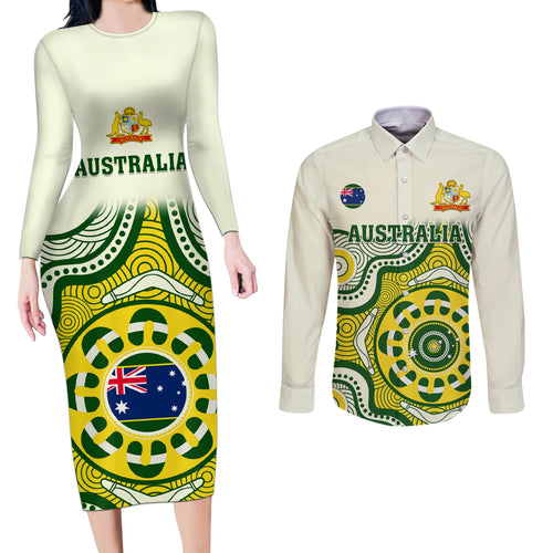 australia-cricket-couples-matching-long-sleeve-bodycon-dress-and-long-sleeve-button-shirts-boxing-day-2023-test-indigenous-art