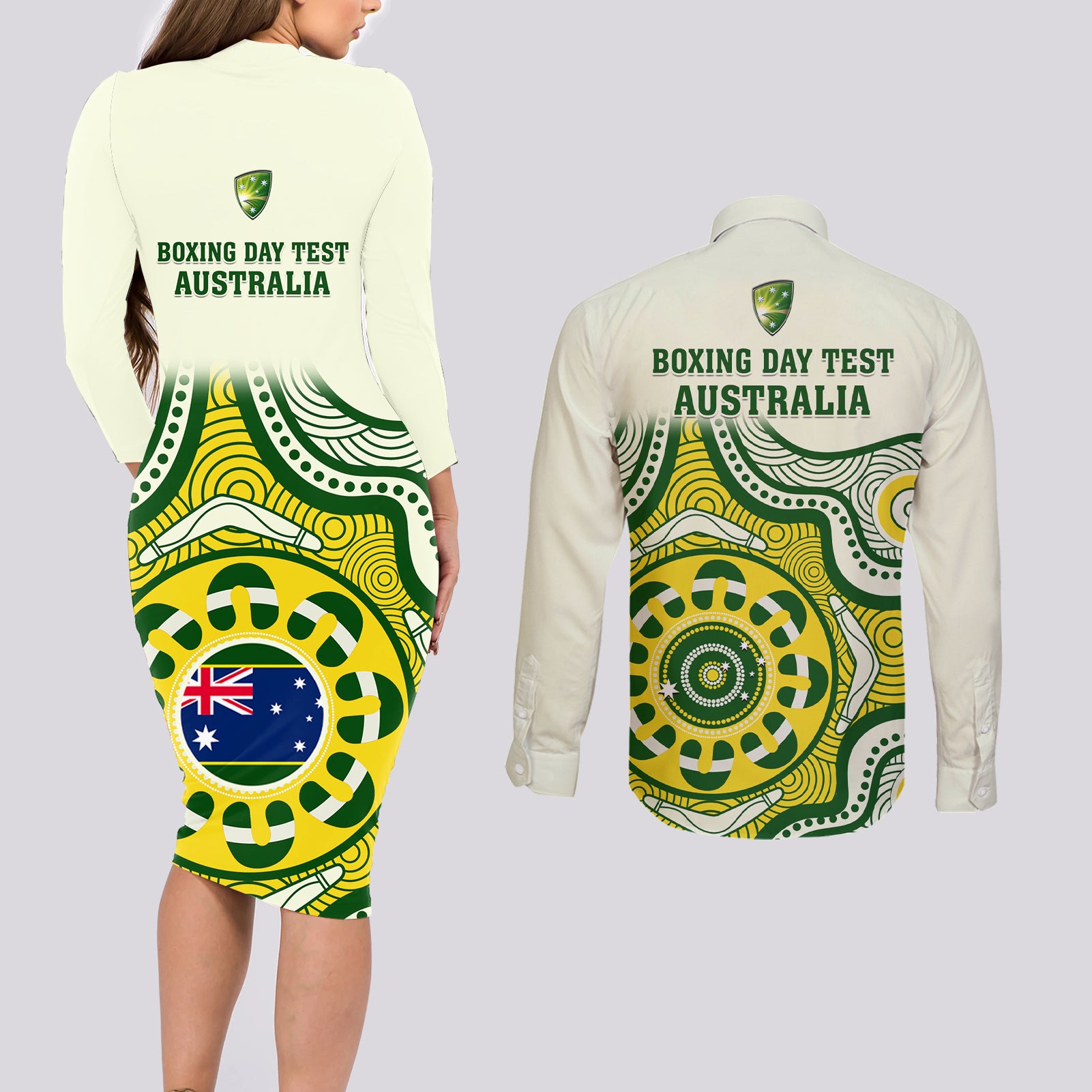australia-cricket-couples-matching-long-sleeve-bodycon-dress-and-long-sleeve-button-shirts-boxing-day-2023-test-indigenous-art