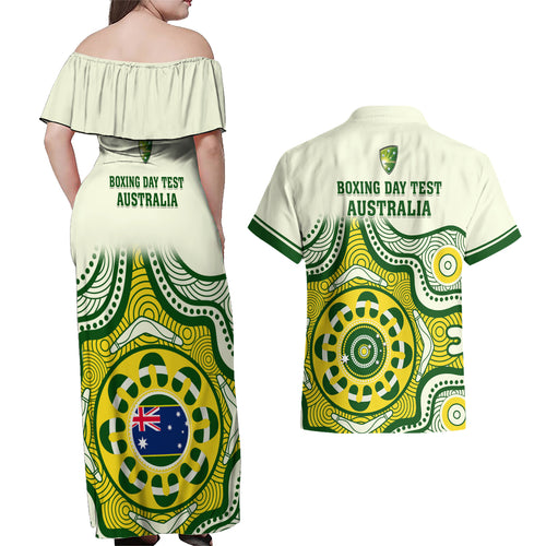 australia-cricket-couples-matching-off-shoulder-maxi-dress-and-hawaiian-shirt-boxing-day-2023-test-indigenous-art