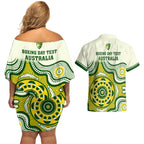australia-cricket-couples-matching-off-shoulder-short-dress-and-hawaiian-shirt-boxing-day-2023-test-indigenous-art