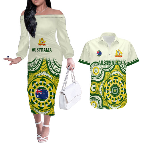 australia-cricket-couples-matching-off-the-shoulder-long-sleeve-dress-and-hawaiian-shirt-boxing-day-2023-test-indigenous-art