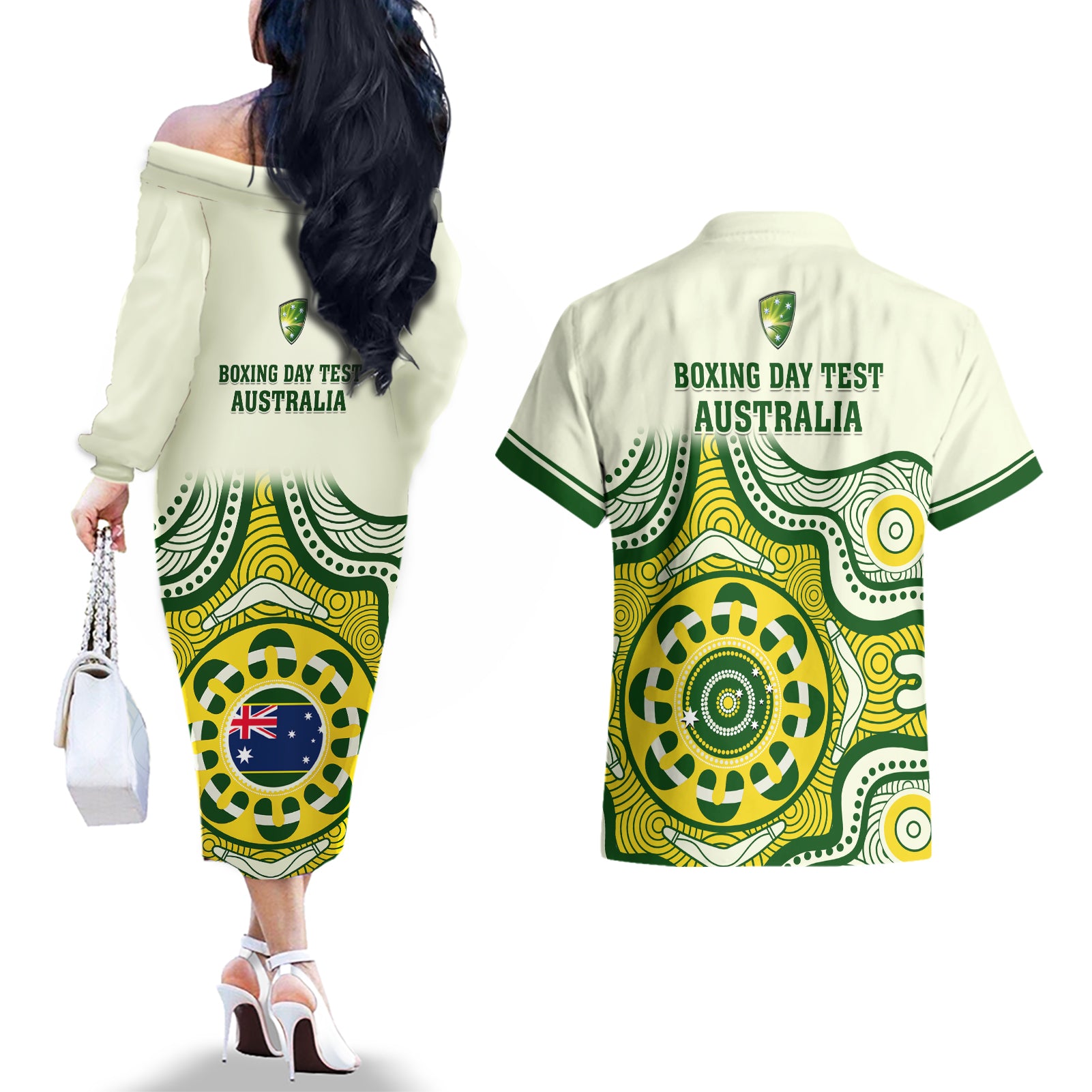 australia-cricket-couples-matching-off-the-shoulder-long-sleeve-dress-and-hawaiian-shirt-boxing-day-2023-test-indigenous-art