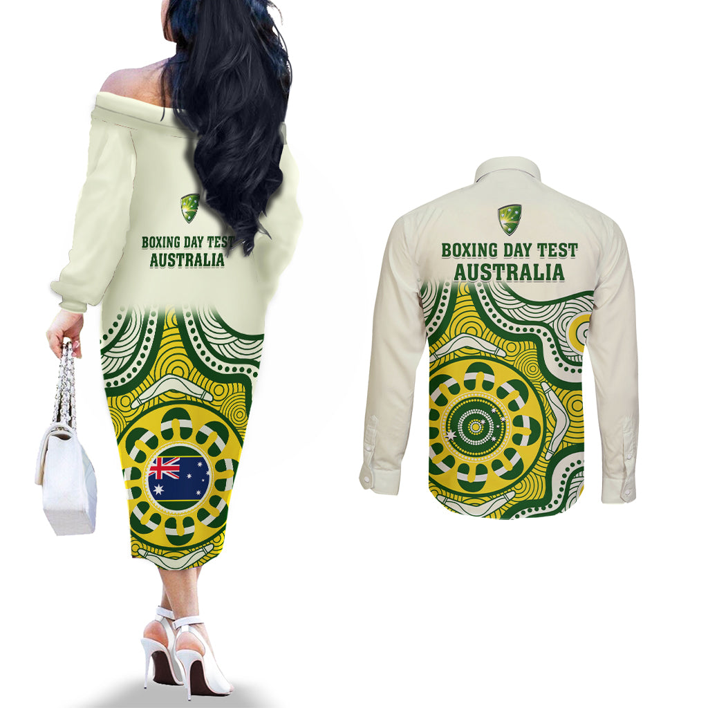 australia-cricket-couples-matching-off-the-shoulder-long-sleeve-dress-and-long-sleeve-button-shirts-boxing-day-2023-test-indigenous-art