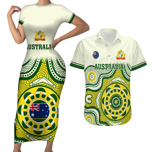 australia-cricket-couples-matching-short-sleeve-bodycon-dress-and-hawaiian-shirt-boxing-day-2023-test-indigenous-art