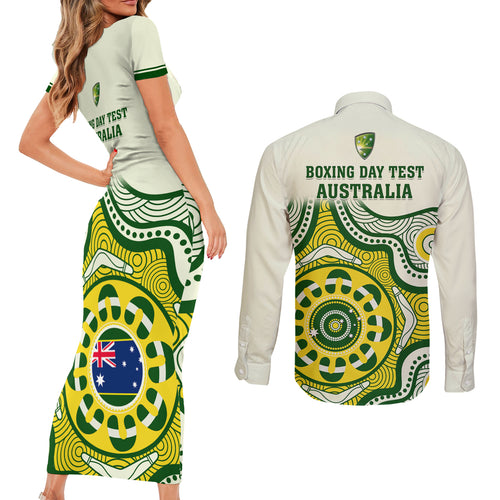 australia-cricket-couples-matching-short-sleeve-bodycon-dress-and-long-sleeve-button-shirts-boxing-day-2023-test-indigenous-art