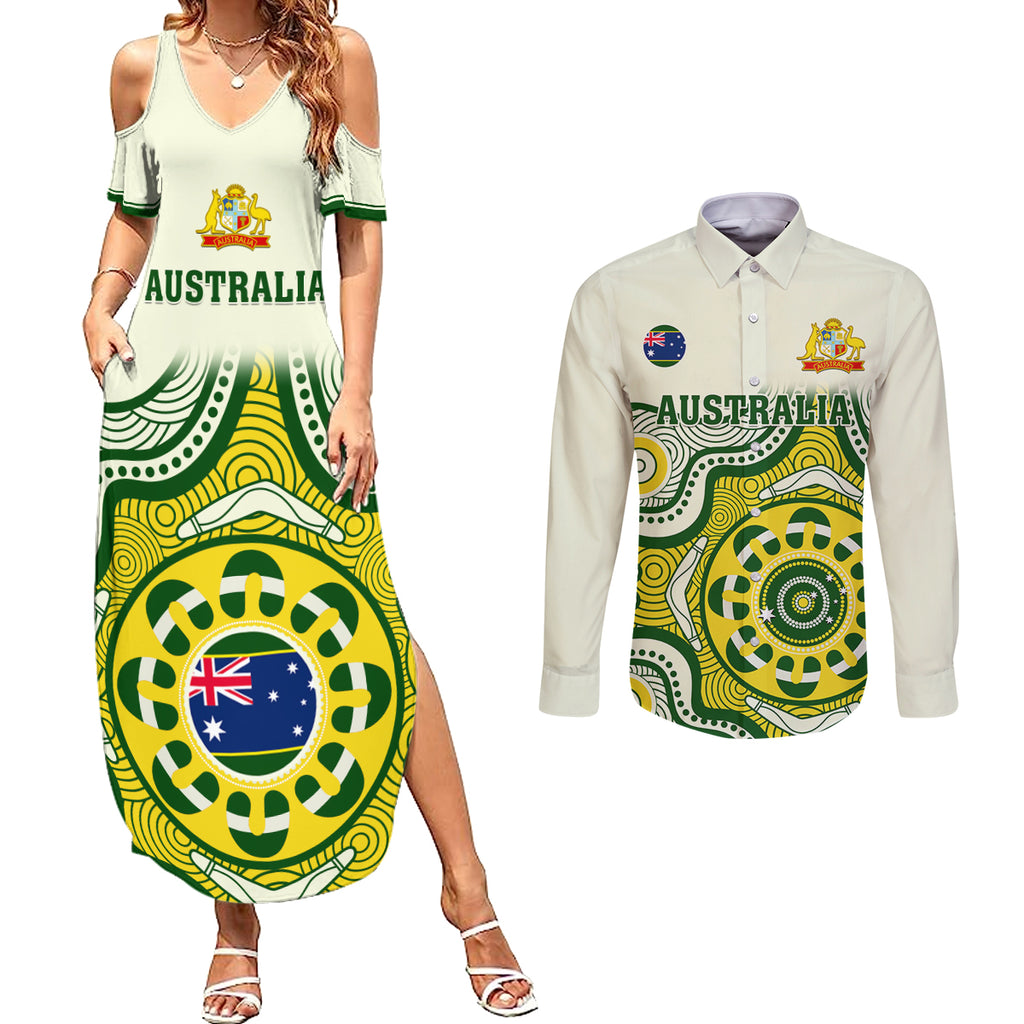 australia-cricket-couples-matching-summer-maxi-dress-and-long-sleeve-button-shirts-boxing-day-2023-test-indigenous-art