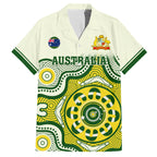 australia-cricket-family-matching-off-shoulder-short-dress-and-hawaiian-shirt-boxing-day-2023-test-indigenous-art